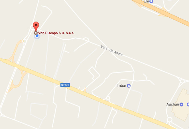 Indicazioni stradali per Vito Piscopo & C. S.a.s. - S.P. 231 Km. 1+300 - 70026 MODUGNO (BA)
